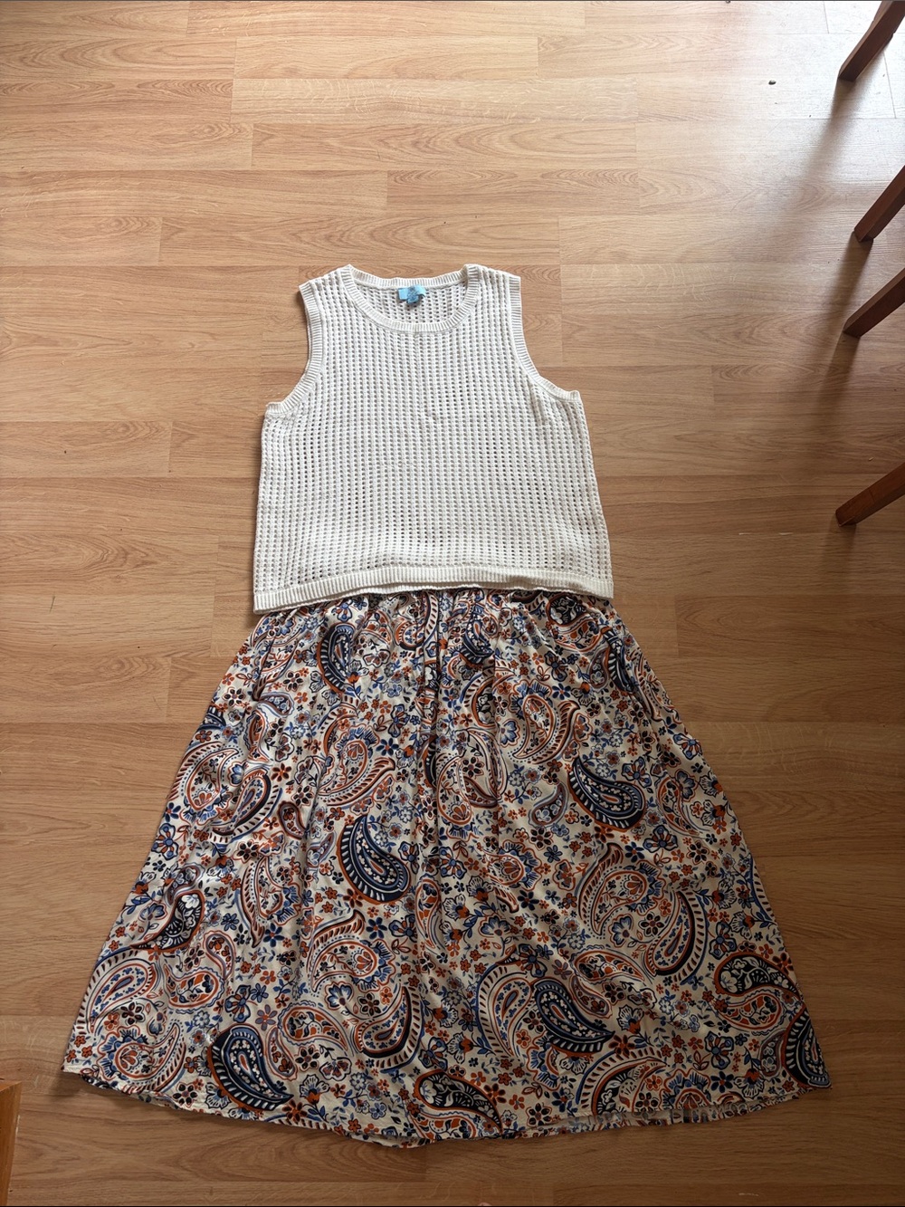 CeCe Cream Knit Tank with Paisley Midi Skirt
